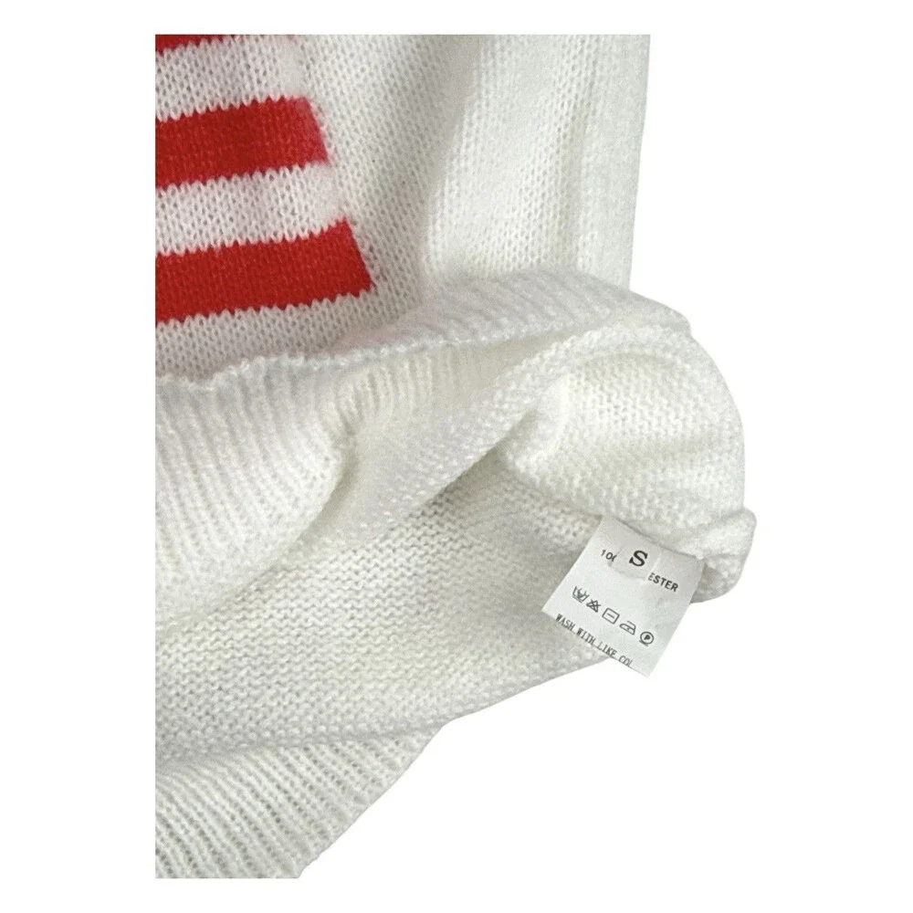 American Flag Sweater Vest Women Small White Knit Patriotic USA Cottagecore